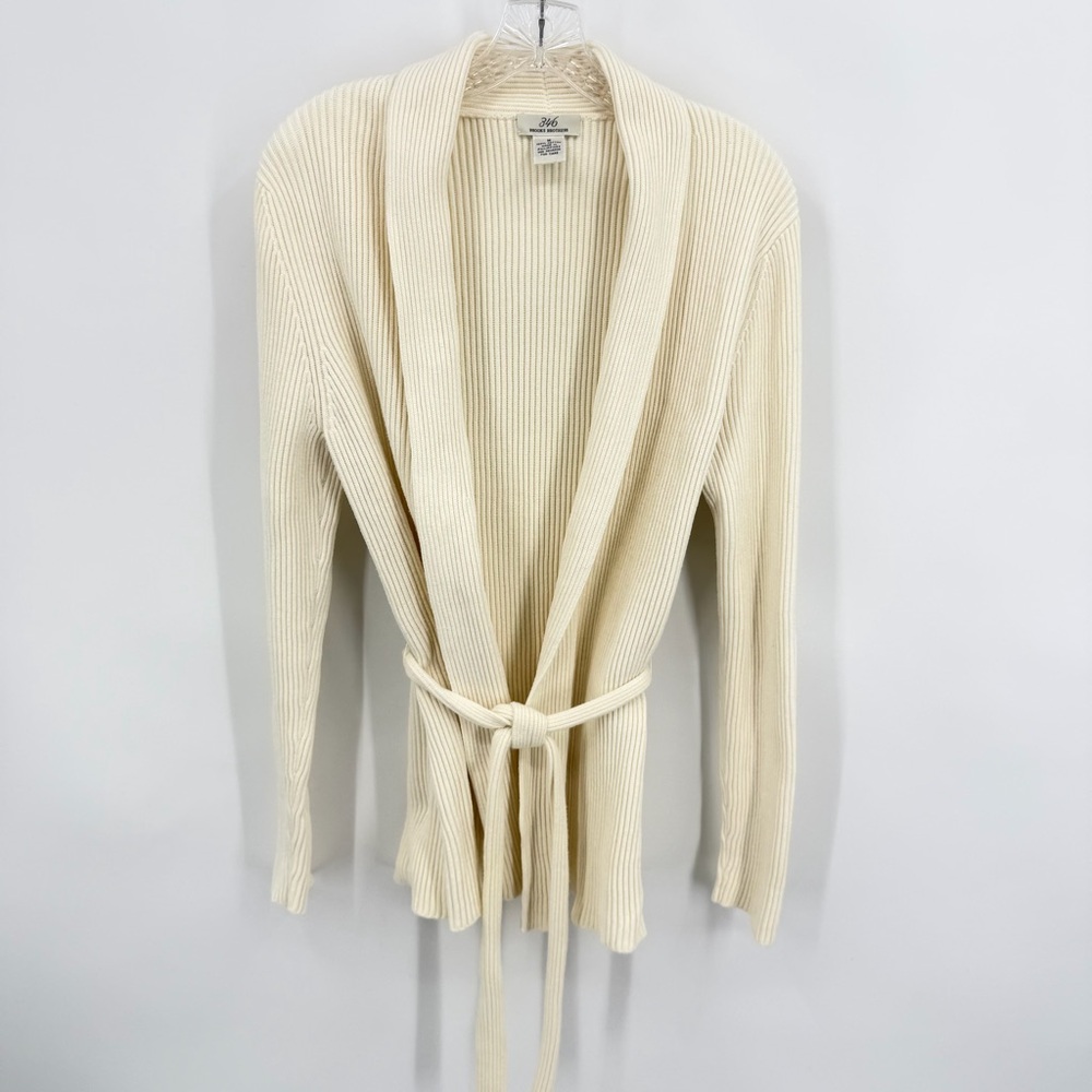 Brooks Brothers 346 Ribbed Belted Cardigan Cotton Ivory Size M